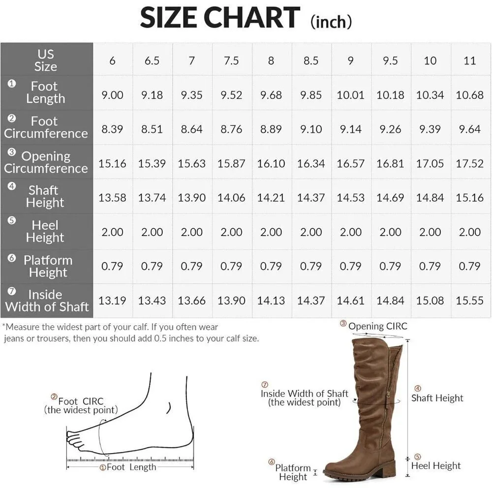 Women's Brown Mysoft Knee High Boots Chunky Heel Lug Sole Side Zipper 2 Inch